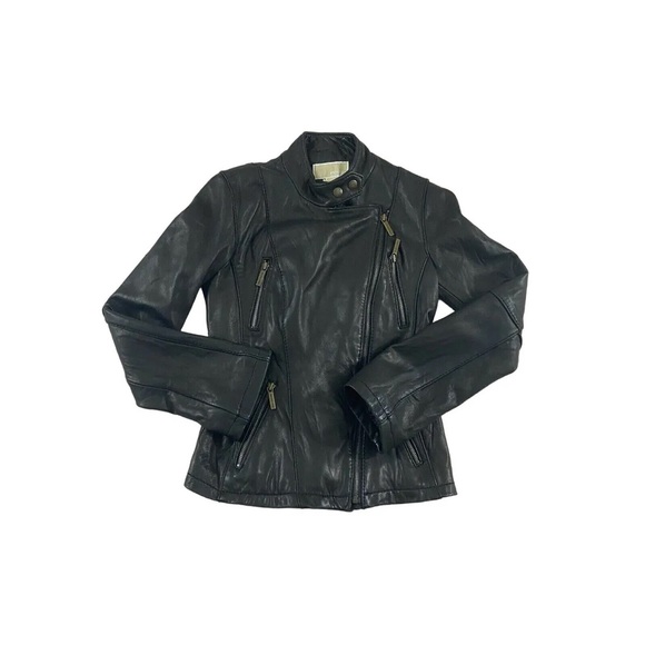 Michael Kors Women's Black Leather Biker Moto Jacket Zip Pockets Size S - Picture 7 of 10